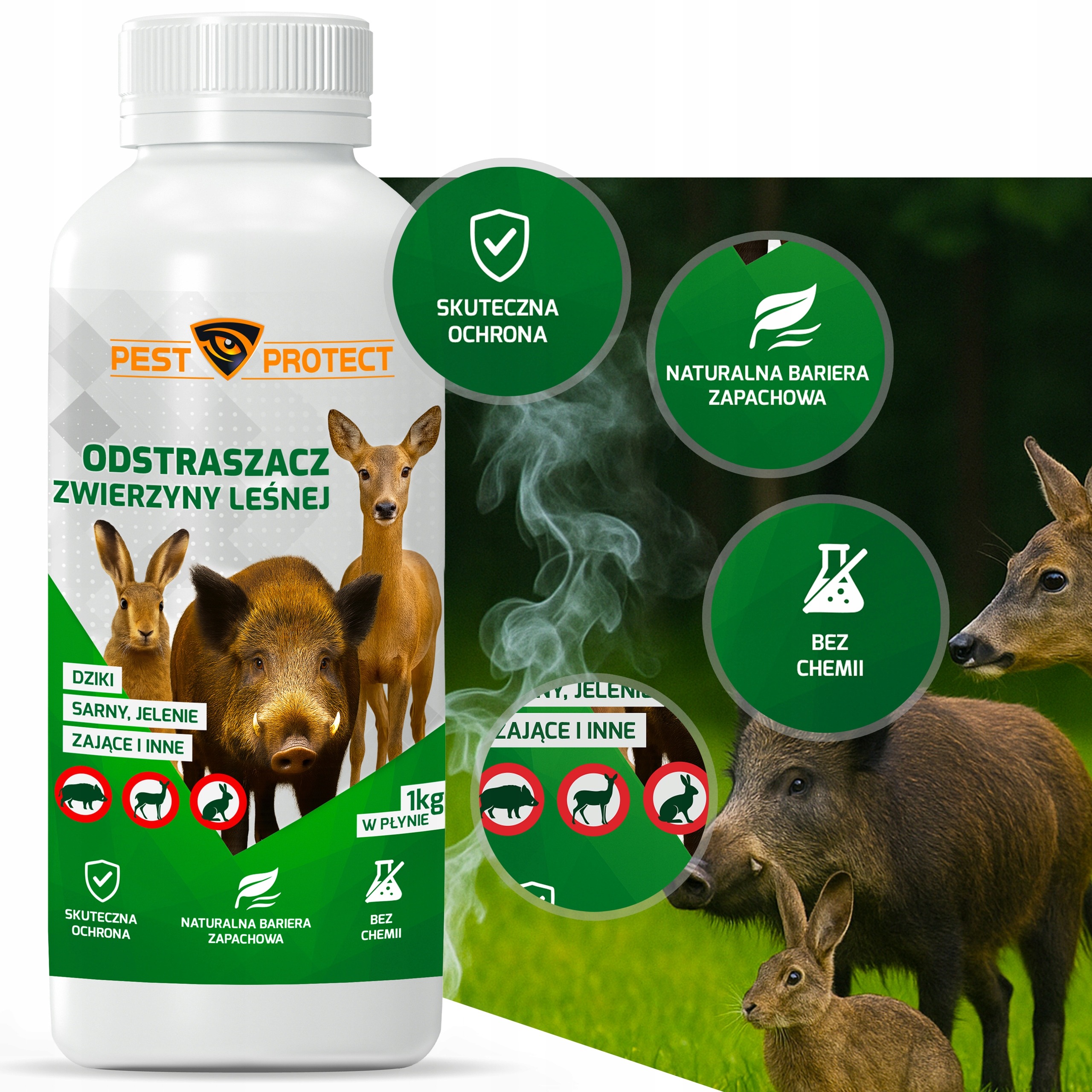 PEST PROTECT tekutý repelent 1 kg + odmerka 50 ml – ochrana proti divým jeleňom a zajacom