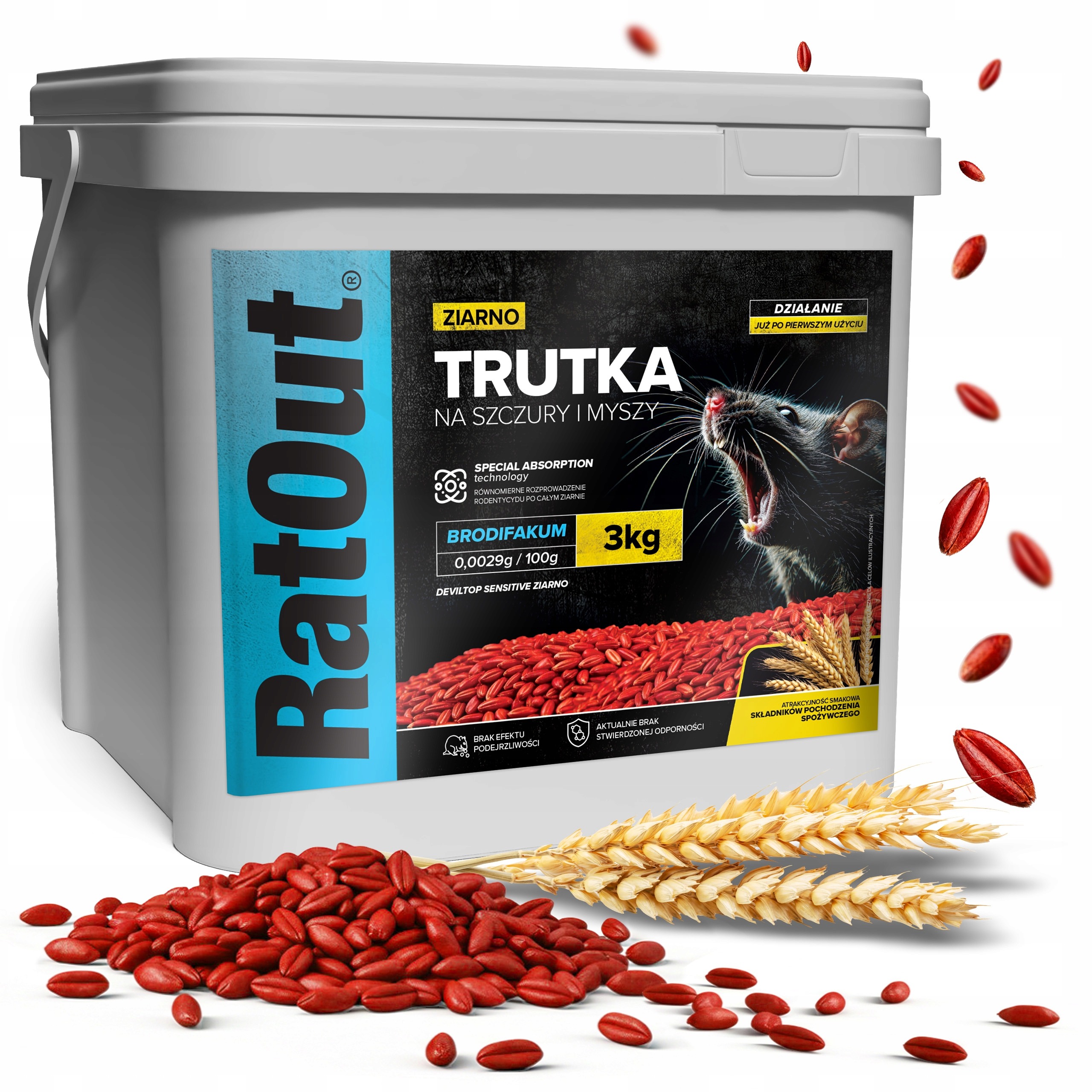RatOut® Brodifacoum 3 kg – otrávené zrno na myši a potkany, profesionálna deratizačná návnada
