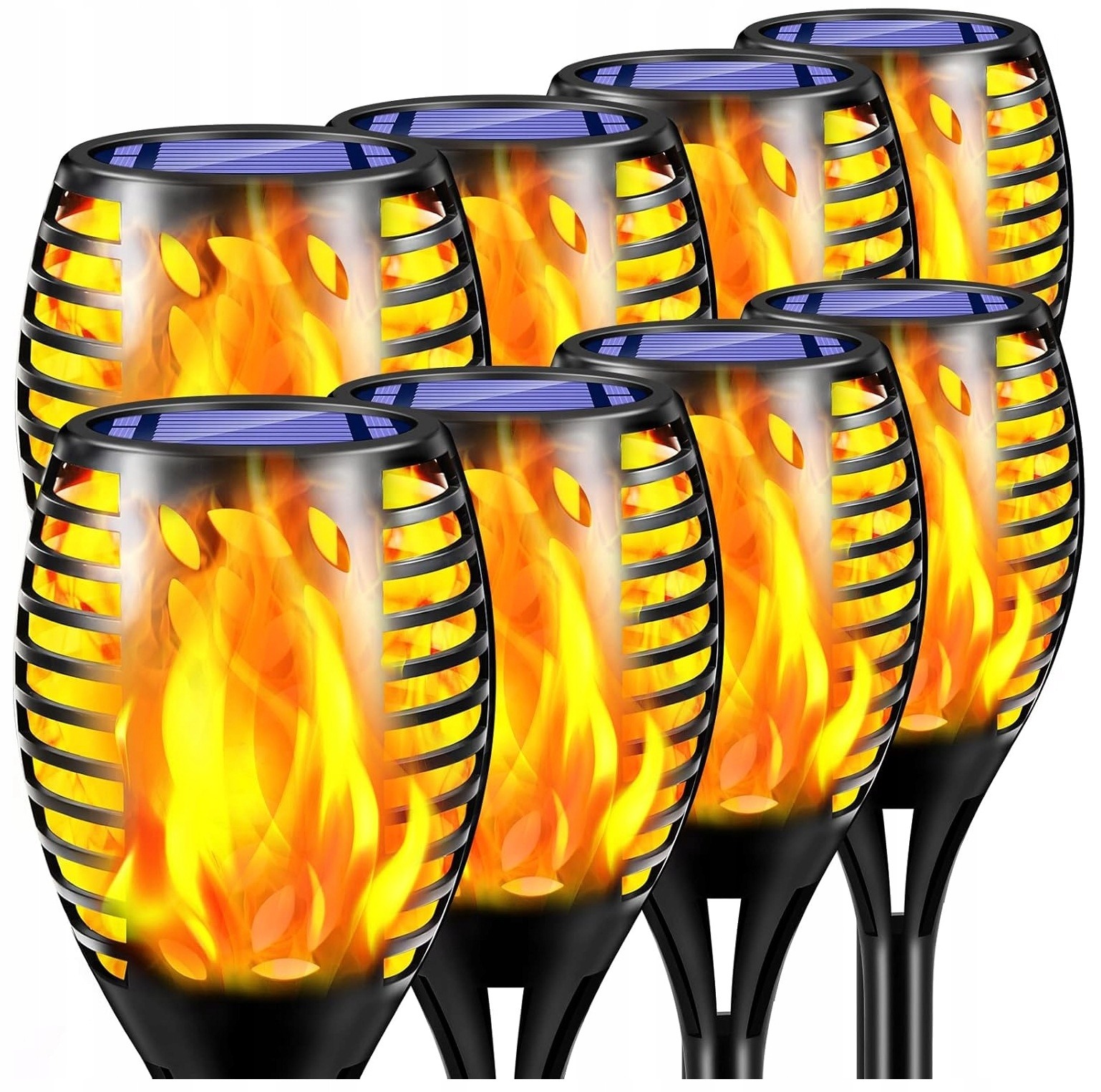 Solárne záhradné lampy v tvare pochodní, 8 kusov