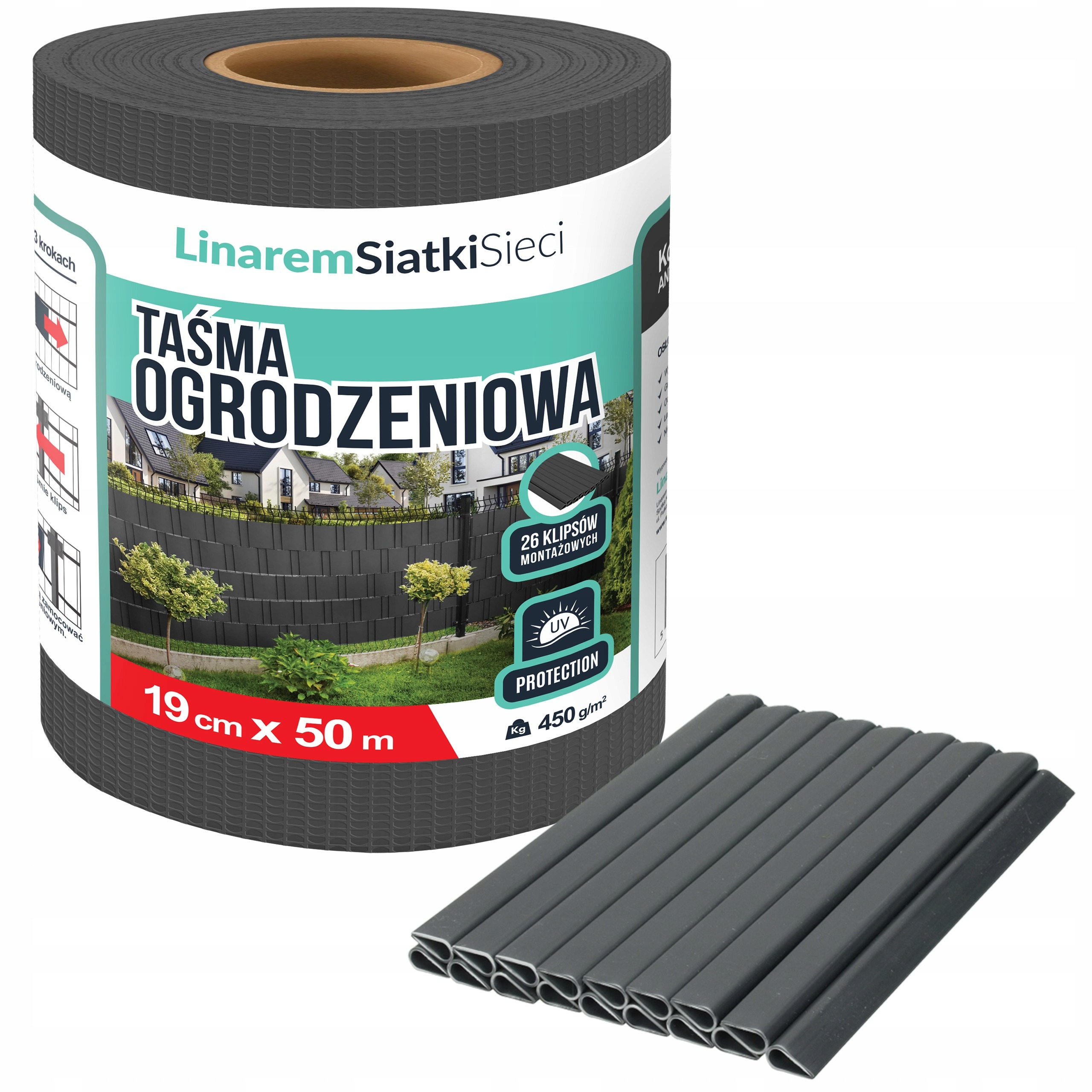 Antracitová tieniaca páska na plot 19 cm × 50 m s UV ochranou