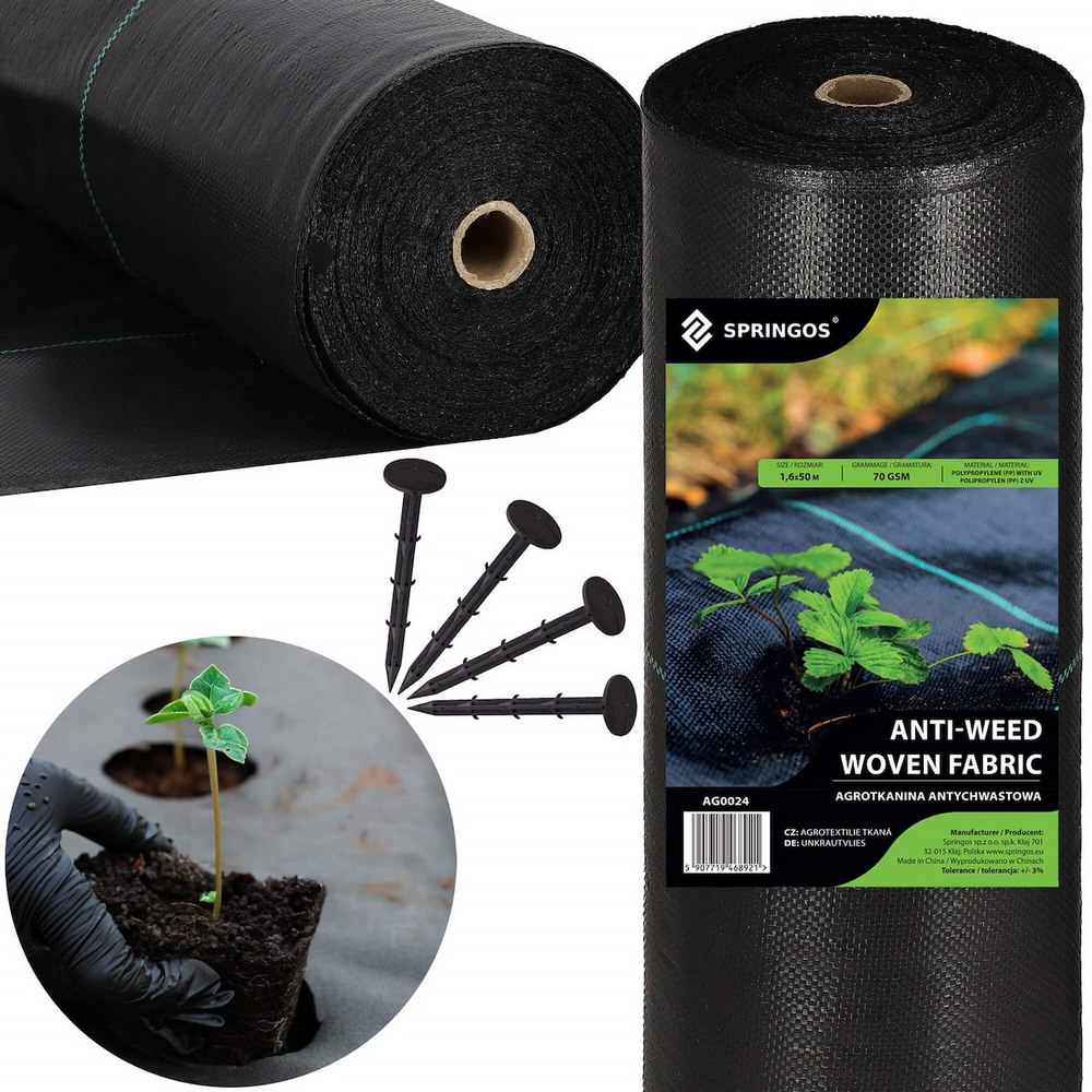 Agrotextília - AGRO LÁTKA 70G 1,6x50m ČIERNA AGRO LÁTKA UV HRUBÁ OCHRANA PRAVINY + KOLÍKY