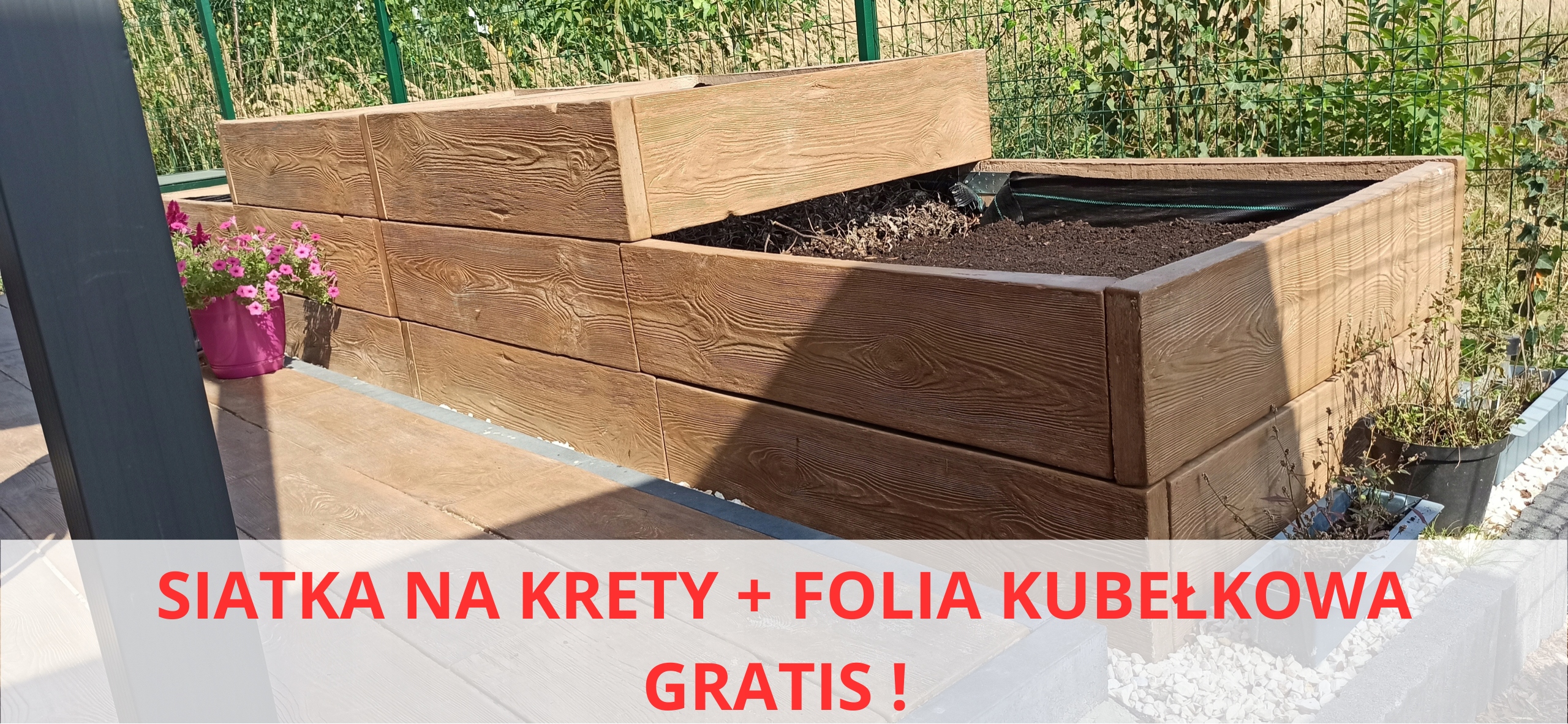 Betónový vyvýšený záhon, Vyvýšené betónové záhony 405 × 105 × 50/75 T