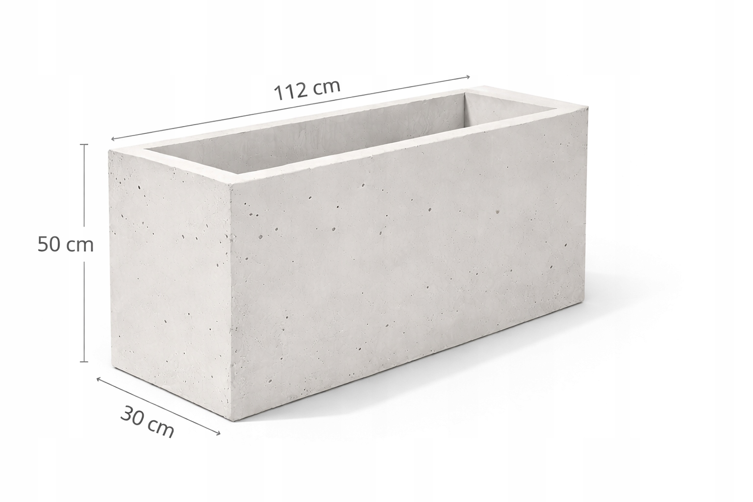 Betónový kvetináč bez dna 112 × 30 × 50, biely architektonický betón