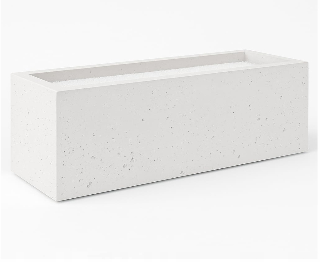 Biely betónový obdĺžnikový kvetináč 100 × 40 × 40 cm, izolovaný, impregnovaný