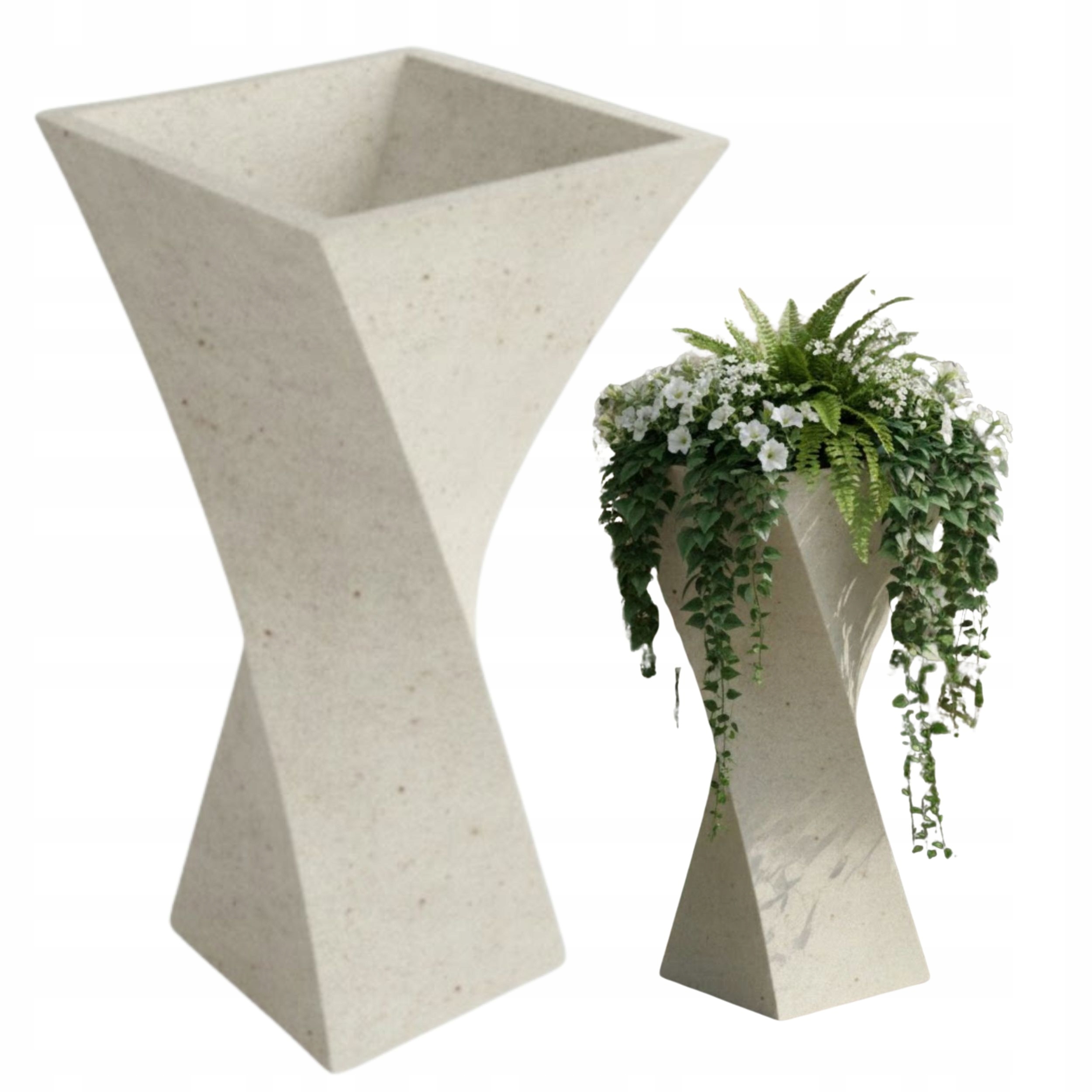 Veľký betónový záhradný kvetináč 70 × 35 × 24,5 cm, vystužený, slonovinová farba DUBAI M