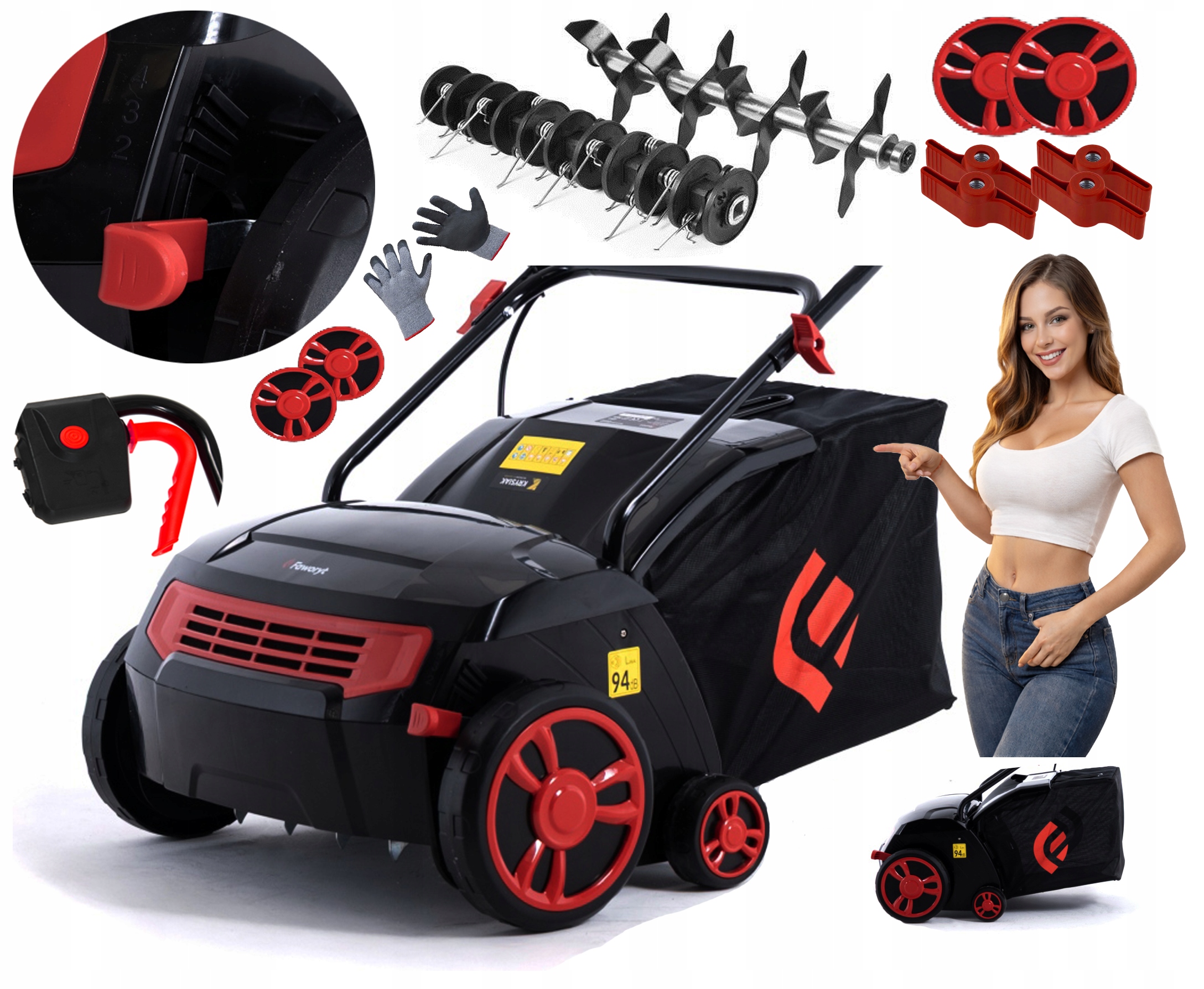 ELEKTRICKÝ VERTIKUTÁTOR AERÁTOR KOŠ 3v1 VÝKONNÝ KULTIVÁTOR 2500 W +