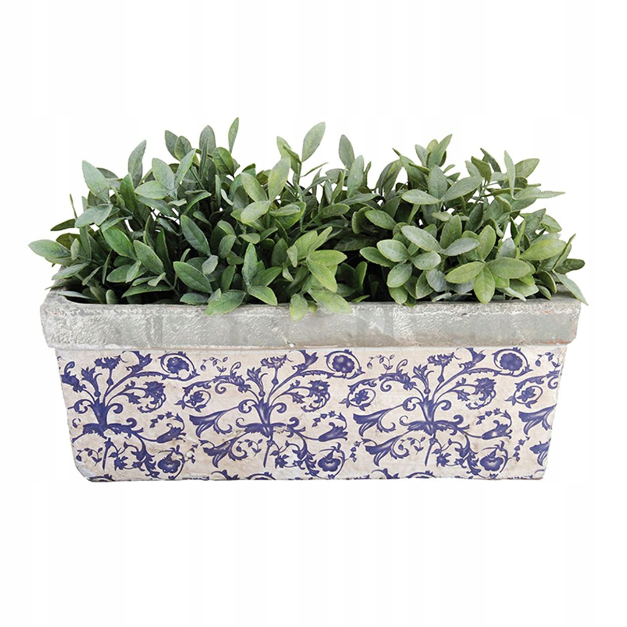 Betónový kvetináč Esschert Design, biely, modrý, 40 cm × 15,7 × 15 cm