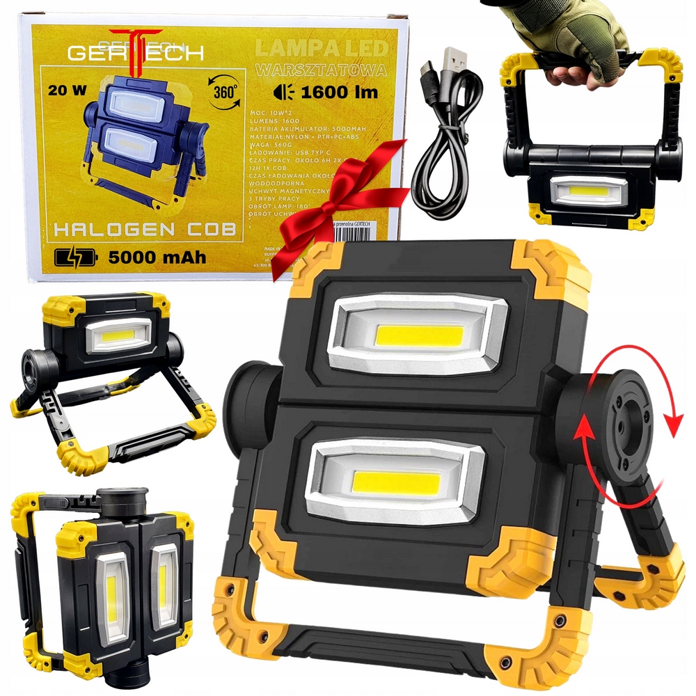 Záhradné halogény - LED stavebná lampa COB batéria 5000 mAh halogén 1600 lm