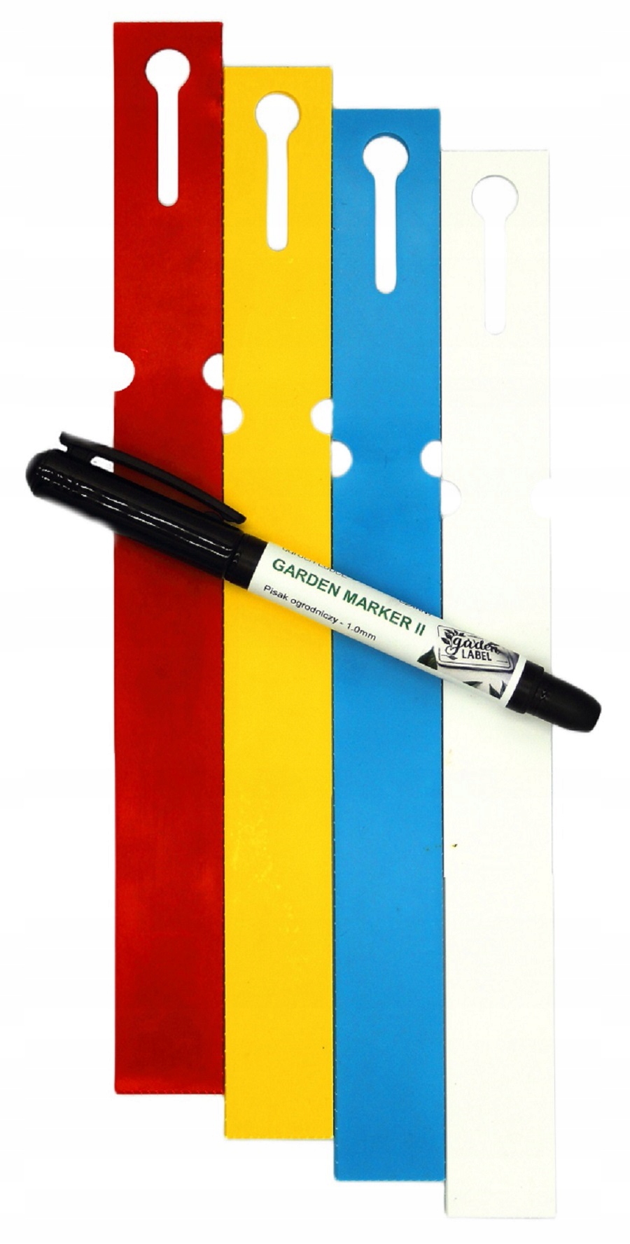 POPISOVAČ II + 4 FAREBNÉ štítky so slučkami na popis rastlín 250x25mm (25x250) 400 ks