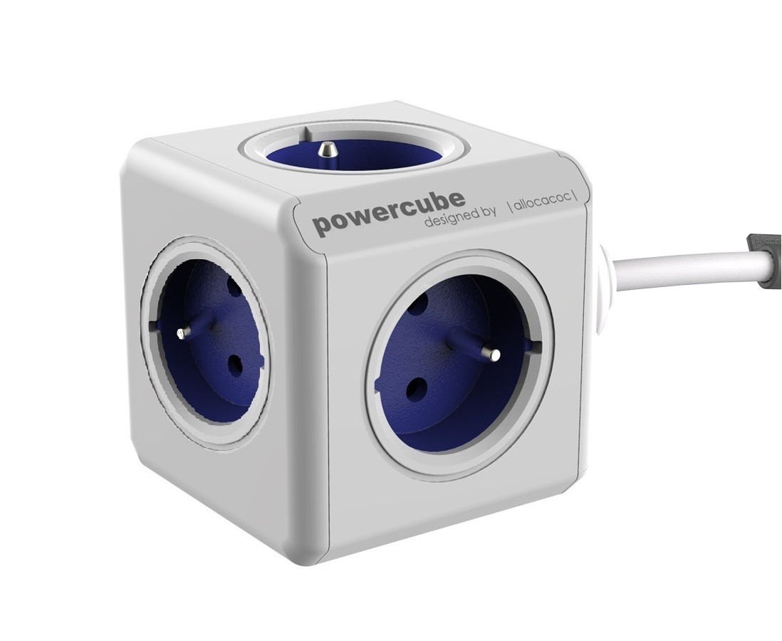 Predĺžený modrý kábel PowerCube 1,5 m, 5 zásuviek, DesignNest (allocacoc)