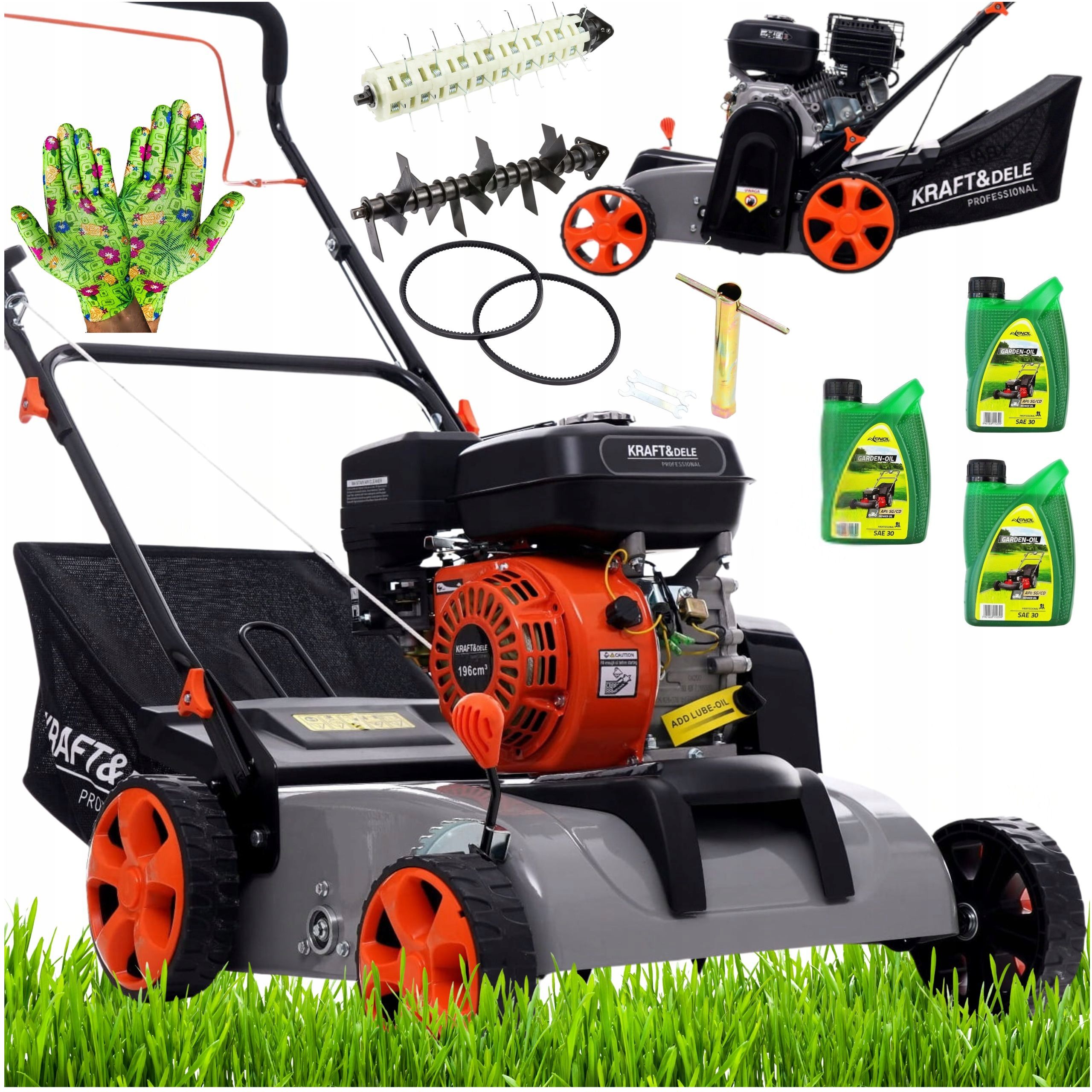 Benzínový prevzdušňovač a vertikutátor trávnika AERAMAX 6,5 HP, kôš 38 cm, 40 l