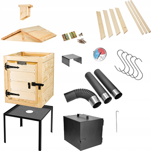 Udiareň - Drevená dymová dom set 60 cm s krbom