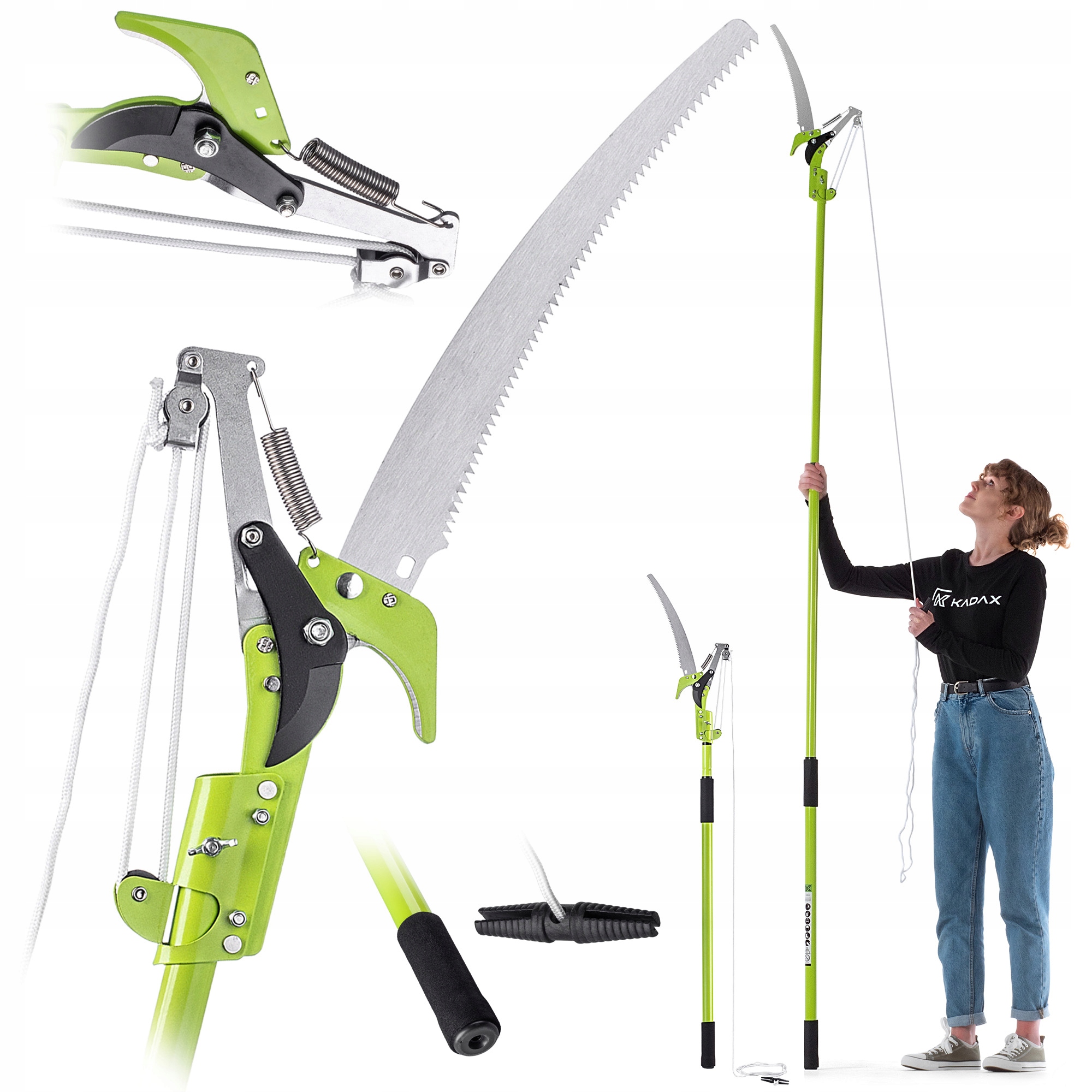Teleskopické záhradnícke nožnice Kadax 2 v 1, uhlíková oceľ, 287 cm