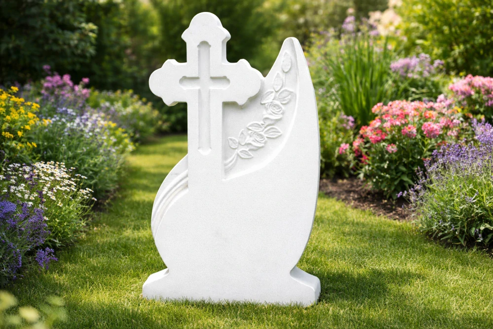 Betónový náhrobný pomník CR-9 Natural s krížom 123 × 58 × 6 cm