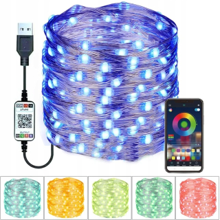Svetelný stĺp do záhrady - 10/20/30M Bluetooth App Led Fairy Light RGB vymeniteľný vianočný stromček