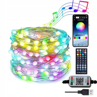 Svetelný stĺp do záhrady - 10/20 m USB vianočný stromček Fairy String Light s telefónom Smart Bluetooth