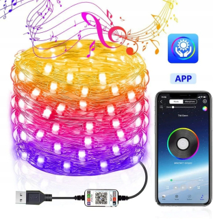 Svetelný stĺp do záhrady - 10M 20M USB LED medený drôtený reťazec Rozprávkové svetlá Bluetooth App Control