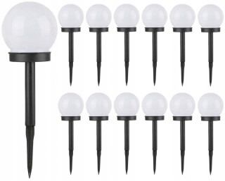 Solárna zapichovacia záhradná lampa - 12x LED záhradná lampa Solárna biela guľa 10 cm