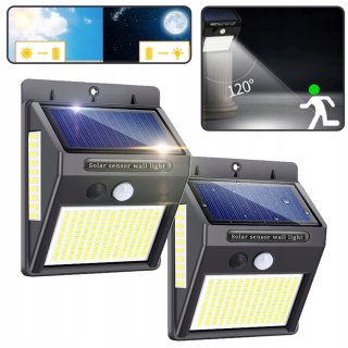 Uličná lampa - 2 ks vonkajšie nástenné žiarovky so snímačom pohybu, solárne lampa, 100 LED