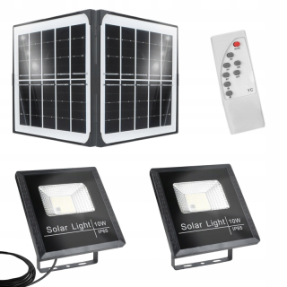 Záhradné halogény - 2x solárny panel 2x halogénová LED 10W pre 1 diaľkový ovládač