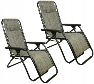 Záhradné lehátko - Vidaxl Deckchairs so šedými vankúšmi, 2 ks, lite d