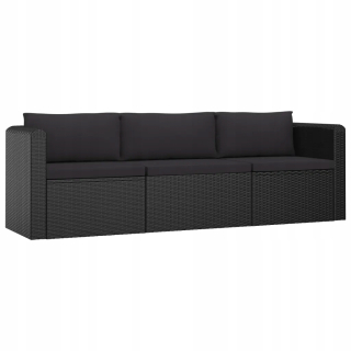 Záhradná lavica, lavička - 3-dielna záhradná pohovka, vankúše, Rattan PE, CZ
