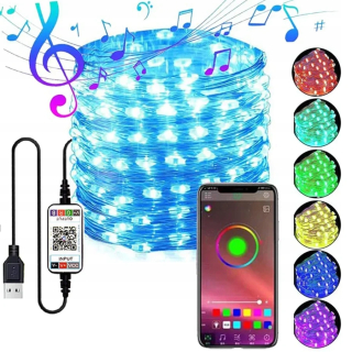 Svetelný stĺp do záhrady - 30m 300 Smart Fairy Light LED hudba Sync Sync Bluetooth Aplikácia vianočný reťazec