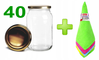 Poháre na med - 40x téglik 900 ml + uzávery + utierky z mikrovlákna