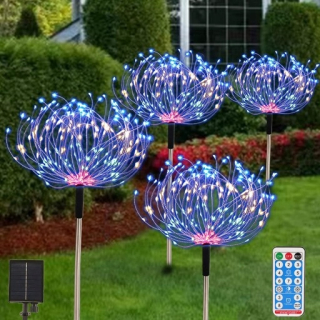 Solárna zapichovacia záhradná lampa - 4x Solárne lampa záhradné dekorácie Púpavy 120 LED diódy
