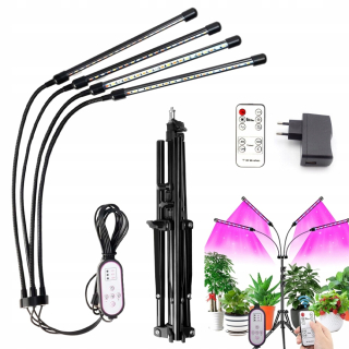 Lampa na pestovanie raslín - 4x lampa pre pestovanie pestovania rastlín 80 LED stojaci statív s časovačom + diaľkové ovládanie 40W