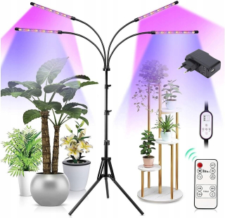 Lampa na pestovanie raslín - 4x LED STOJNÁ LAMPA PRE RAST RASTLÍN - STOJAN NA STOJÍK + ČASOVAČ DIAĽK.