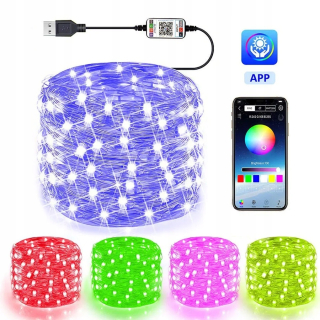 Svetelný stĺp do záhrady - 5/10/30M Bluetooth vianočné stromčekové svetlo Smart APP Control USB