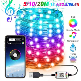 Svetelný stĺp do záhrady - 5M/10M/20M Smart RGB Fairy String Light APP Bluetooth Control Vodotesný