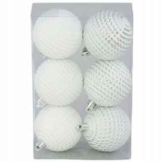 [680569] BAUBLES 6 cm biele 6 kusov vodorovné pruhy