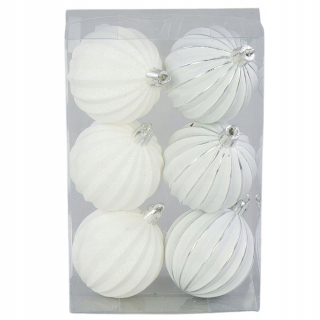 [680570] BAUBLES 6 cm biele 6 kusov Vertikálne pruhy