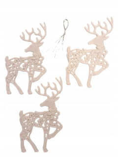 831 3x jeleňový sob biely vianočný stromček BAUBLES 12 cm