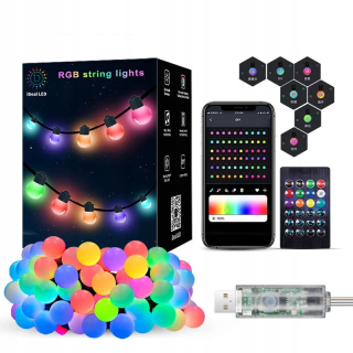 Svetelný stĺp do záhrady - Aplikácia/diaľkové ovládanie USB LED guľová žiarovka Fairy Light String 5/10M RGB Outdoor