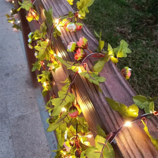 Svetelný stĺp do záhrady - Umelé listy LED medené drôtené strunové svetlá Girland Fairy Lights Decor