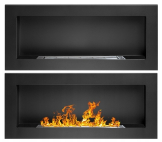 Čierny bio krb 900 x 400 budov + kamene