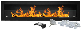 Dlhý biologický krb 180x40 Čierna so skleneným 1800 x 400