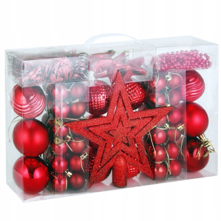 Vianočné dekorácie BAUBLES 66 ks červené hviezdy