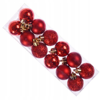 Červené plastové Baubles Mini Mix Box 12 PCS