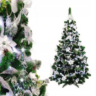 Vianočný stromček 220 cm pripravený zlatá sada dekorácií + 300led