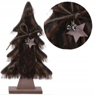 Drevený vianočný stromček s kožušinou 28 cm hnedou farbou