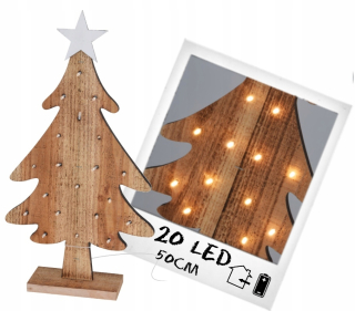 DREVENÝ VIANOČNÝ STROMČEK S DEKORAČNOU HVIEZDOU 50 CM LED