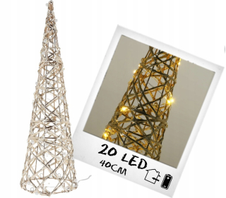 Rattan vianočný stromček 20 LED dekoratívne 40 cm zlata