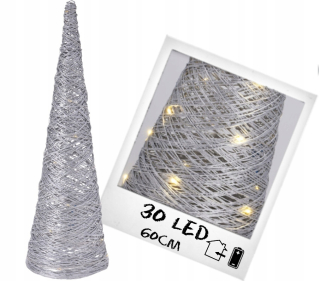 Rattan vianočný stromček 30 LED dekoratívne 60 cm striebro