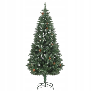 Umelý vianočný stromček biely trblietky + kužele 180 cm