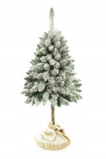 Umelý vianočný stromček na borovicovom kufri so snehom 220 cm