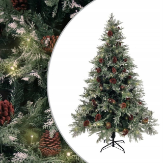 Vianočný stromček s LED a kužeľmi, zelený a biely, 150 cm pv